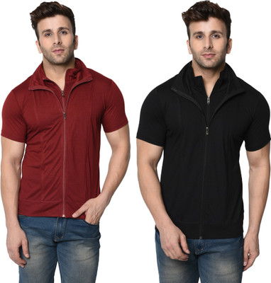 Jangoboy Self Design Men Polo Neck Maroon, Black T-Shirt