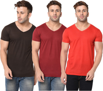 Adorbs Solid Men V Neck Red, Brown, Maroon T-Shirt