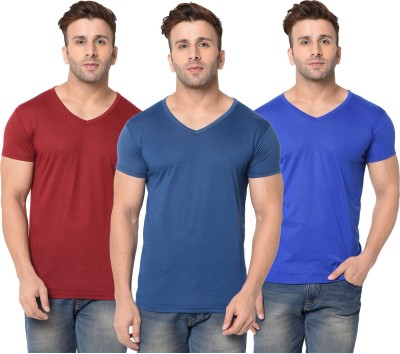 Jangoboy Solid Men V Neck Dark Blue, Maroon, Blue T-Shirt