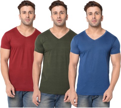 Adorbs Solid Men V Neck Dark Blue, Dark Green, Maroon T-Shirt