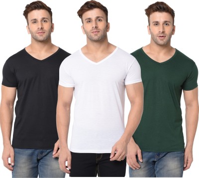 Adorbs Solid Men V Neck Dark Green, White, Black T-Shirt