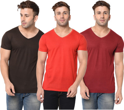 Jangoboy Solid Men V Neck Red, Brown, Maroon T-Shirt