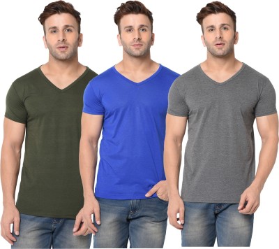 Jangoboy Solid Men V Neck Dark Blue, Green, Grey T-Shirt