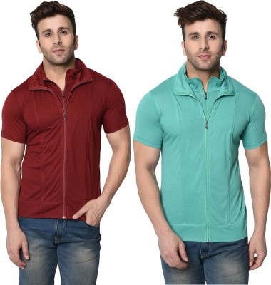 Jangoboy Self Design Men Polo Neck Maroon, Light Green T-Shirt