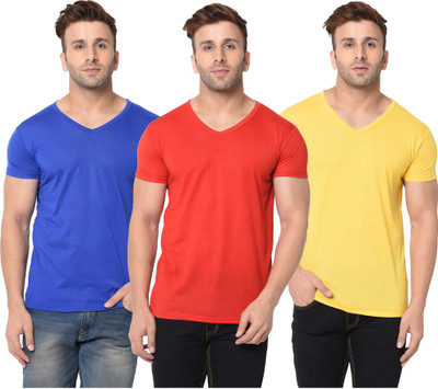 Jangoboy Solid Men V Neck Red, Blue, Yellow T-Shirt