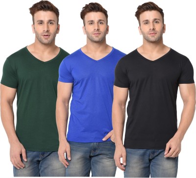 Jangoboy Solid Men V Neck Dark Green, Blue, Black T-Shirt