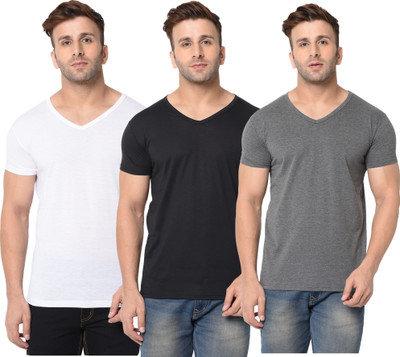 Adorbs Solid Men V Neck White, Black, Grey T-Shirt