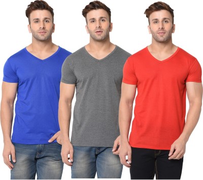 Adorbs Solid Men V Neck Red, Blue, Grey T-Shirt