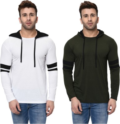 Adorbs Solid Men Hooded Neck Dark Green, White, Black T-Shirt