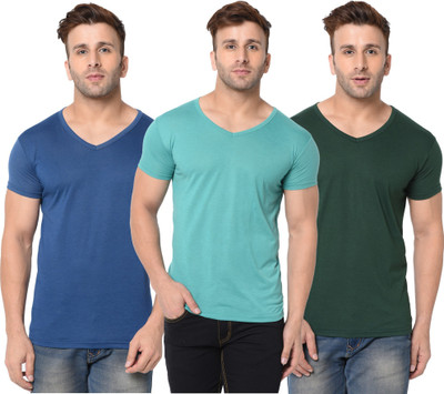 Adorbs Solid Men V Neck Dark Blue, Dark Green, Light Green T-Shirt