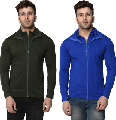 Jangoboy Solid Men Turtle Neck Dark Blue, Dark Green T-Shirt