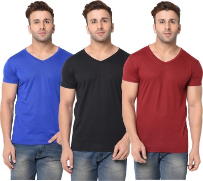 Jangoboy Solid Men V Neck Blue, Maroon, Black T-Shirt