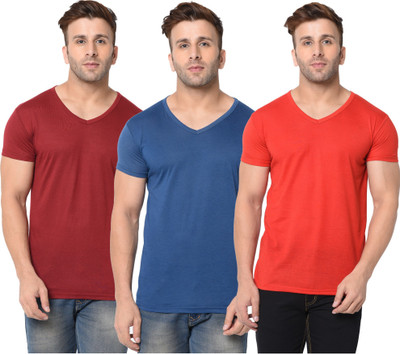Adorbs Solid Men V Neck Dark Blue, Red, Maroon T-Shirt