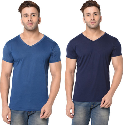 Adorbs Solid Men V Neck Dark Blue T-Shirt