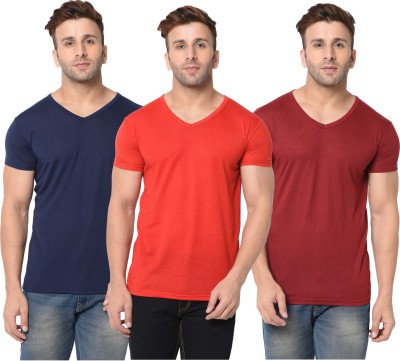 Adorbs Solid Men V Neck Dark Blue, Red, Maroon T-Shirt