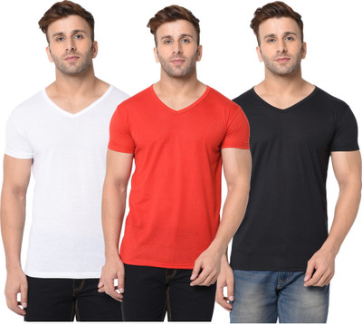 Jangoboy Solid Men V Neck Red, White, Black T-Shirt