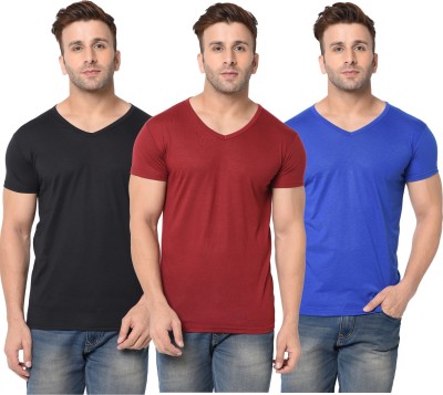 Adorbs Solid Men V Neck Maroon, Blue, Black T-Shirt