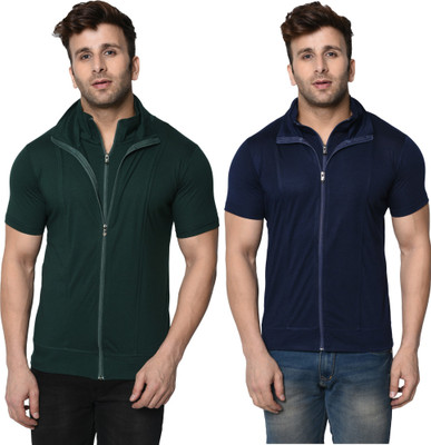 Jangoboy Solid Men Polo Neck Dark Blue, Dark Green T-Shirt