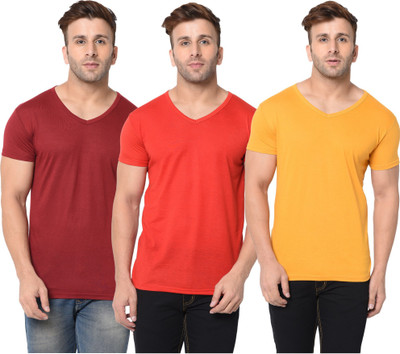 Adorbs Solid Men V Neck Red, Maroon, Yellow T-Shirt