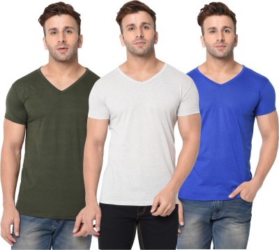 Adorbs Solid Men V Neck Dark Blue, Green, Grey T-Shirt