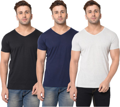 Adorbs Solid Men V Neck Blue, Black, Grey T-Shirt
