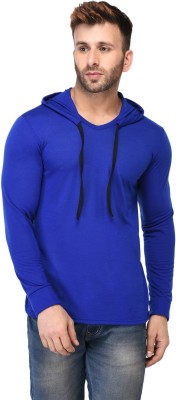 Unite Wear Self Design Men Hooded Neck Blue T-Shirt