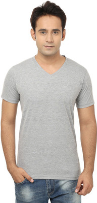Jangoboy Solid Men V Neck Grey T-Shirt