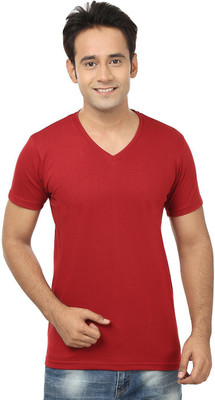 Jangoboy Solid Men V Neck Red T-Shirt