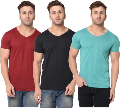 Adorbs Solid Men V Neck Maroon, Black, Light Green T-Shirt