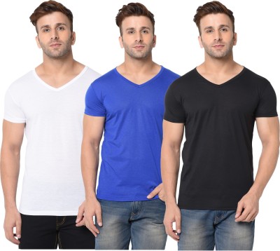 Jangoboy Solid Men V Neck White, Blue, Black T-Shirt