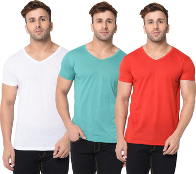 Jangoboy Solid Men V Neck Red, White, Light Green T-Shirt