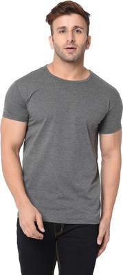 Adorbs Solid Men Round Neck Grey T-Shirt