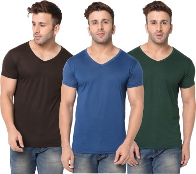 Adorbs Solid Men V Neck Dark Blue, Dark Green, Brown T-Shirt