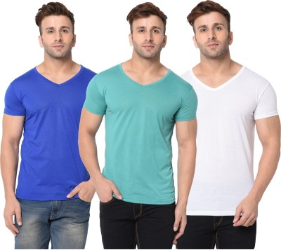 Jangoboy Solid Men V Neck White, Blue, Light Green T-Shirt