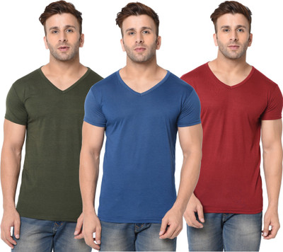 Jangoboy Solid Men V Neck Green, Blue, Maroon T-Shirt