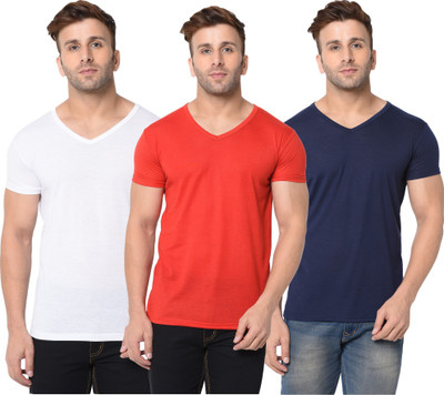 Adorbs Solid Men V Neck Dark Blue, Red, White T-Shirt