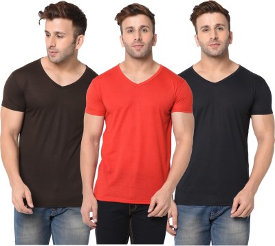 Jangoboy Solid Men V Neck Red, Brown, Black T-Shirt