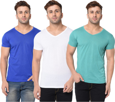 Jangoboy Solid Men V Neck White, Blue, Light Green T-Shirt