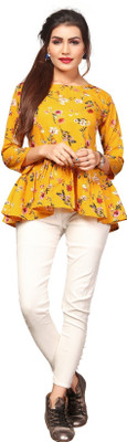 HIVA TRENDZ Casual Regular Sleeve Printed Women Yellow Top