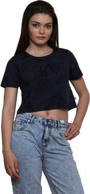 LE BOURGEOIS Casual Regular Sleeve Solid Women Dark Blue Top