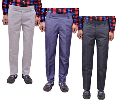 IndiWeaves Relaxed Men Blue, Black, Grey Trousers