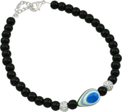 HIGH TRENDZ Designer Black Beads Turkish Evil Eye Metal Anklet