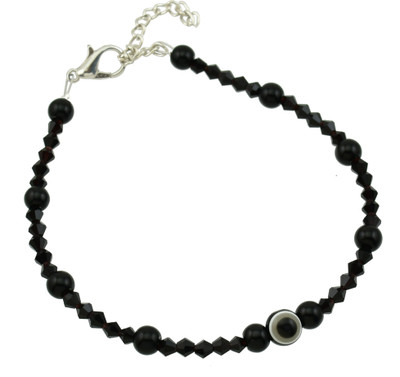 HIGH TRENDZ Designer Black Beads Small Evil Eye Metal Anklet
