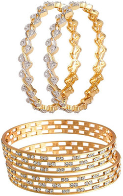 Yellow Chimes Copper Crystal Gold-plated Bangle Set(Pack of 4)