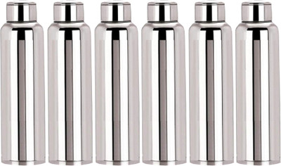 KUBER INDUSTRIES Stainless Steel 6 Pcs Fridge Water Bottle/Refrigerator Bottle/Thunder(1000 ML) 1000 ml Flask(Pack of 6, Silver, Steel)