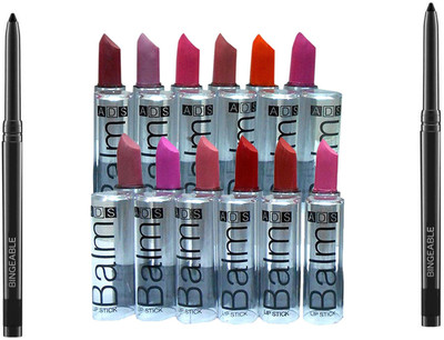 Bingeable Kajal Pack of 2 with Balm Super Matte pack of 12 Lipsticks(2 Items in the set)
