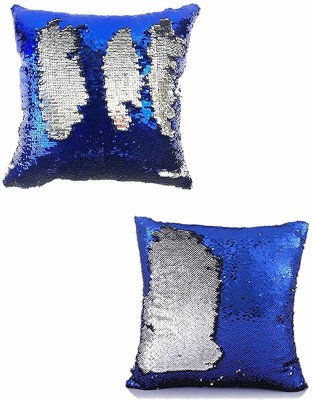 pk craft Embroidered Cushions & Pillows Cover(Pack of 2, 40 cm*40 cm, Blue)