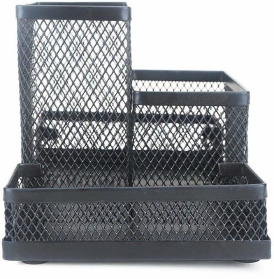 CPEX 4 Compartments Metal Desktop Organiser(Black)