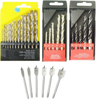 Inditrust 13PC HSS, 5PC MACHINERY DRILL SET,5 PC WOOD DRILL SET & 6PC FLAT WOOD BIT with High Quality Accessories Combo