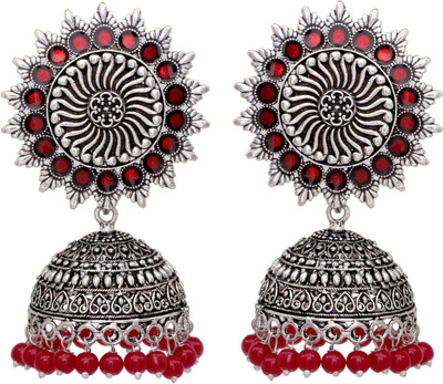 V L IMPEX Sun Shape Lightweight Meena Work Silver Plating Oxidised Jhumki Jhumka Earring For Women Brass Jhumki Earring